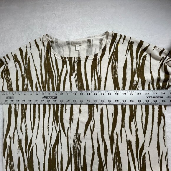 Garnet Hill Womens Silk Cotton Abstract Knit Sweater Large Olive White Pullover - Picture 8 of 9